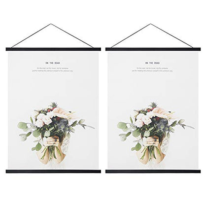 Miaowater 2 Pack Magnetic Poster Frame Hanger,8x10 8x12 8x18 Light Wood Wooden Magnet Frames Hangers for Photo Picture Art Canvas Print Artwork Wall Hanging Black 8''