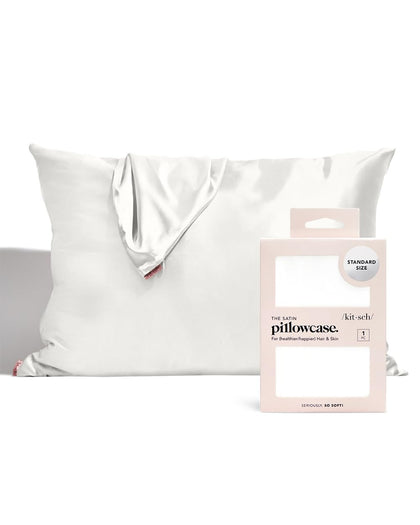 Kitsch Satin Pillowcase for Hair & Skin - Softer Than Silk Pillow Cases Cooling Satin Pillowcase with Zipper | Pillow Case Covers | Satin Pillow Cases Standard Size, Ivory, 1 Pack