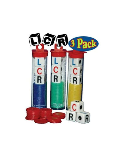 George & Company LLC LCR Dice Game Set Bundle (Left Right Center) - 3 Pack Assorted Colors