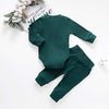 Newborn Baby Boy Girl Clothes Ribbed Knitted Cotton Long Sleeve Romper Long Pants Solid Color Fall Winter Outfits (A- Green, 0-3 Months)
