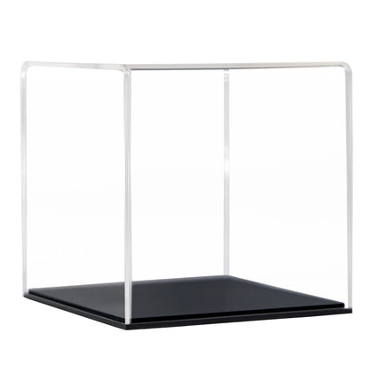 AUZEBOX Acrylic Display Case with Black Base- Highly Transparent, Dustproof and Clear Vision Lego Display Case for Action Figures, Legos, Trophy, Model Cars, and Any Toy Collectables 4x4x4 Inches