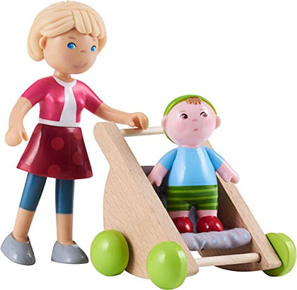 HABA Little Friends Mom Melanie and Baby Liam Dollhouse Figures with Stroller
