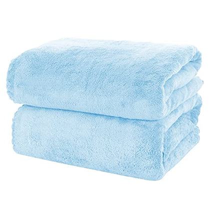 MOONQUEEN 2 Pack Premium Bath Towel Set - Quick Drying - Microfiber Coral Velvet Highly Absorbent Towels - Multipurpose Use as Bath Fitness, Bathroom, Shower, Sports, Yoga Towel (Aquamarine)