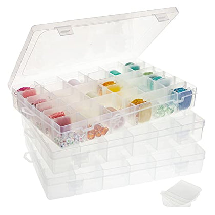 3 Pack Jewelry Organizer Box for Earrings, Clear Plastic Bead Storage Containers for Crafts (36 Compartments)