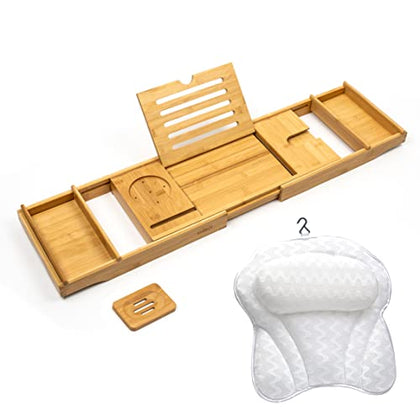 SMIRLY Bamboo Bathtub Tray Expandable for Tub with Book Stand, Caddy Tray for Luxury Bath, for Tub, Bath Tub Table Caddy Tray