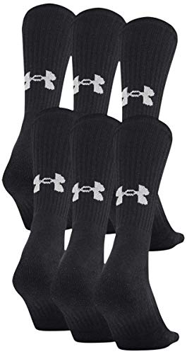 Under Armour Adult Training Cotton Crew Socks, Multipairs , Black (6-Pairs) , Medium