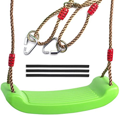 Cateam Swing seat Green for Kids and Adults with Length Control Hinge - 220lb/100kg Load - Ninja Slackline Ready - Triangle carabiners Included - Playground Swing Set Accessories Replacement