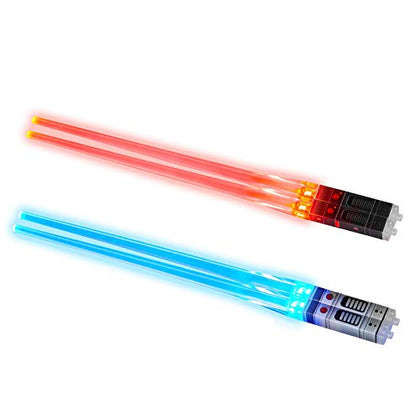 Light Up Lightsaber Chopsticks -Durable Lightweight Portable BPA Free and Food Safe Kitchen Dinner Party Tableware Gifts (2 pairs, Red Blue)