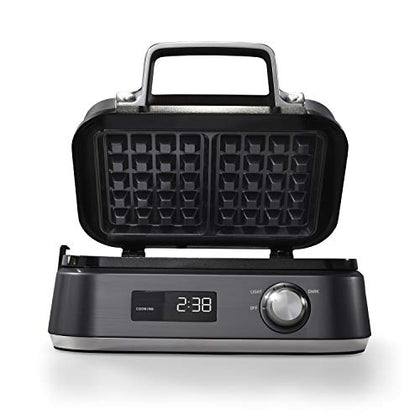 Calphalon Intellicrisp Belgian Waffle Maker with LED Display Timer and Ceramic Cooking Plates, Makes 2 Waffles, Dark Stainless Steel