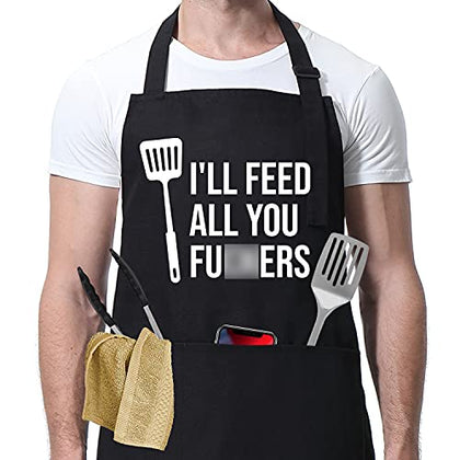 Miracu Funny Apron for Men, Women - Funny Dad Gifts, Funny Gifts for Dad - Christmas, Birthday, Grilling Gifts for Men, Boyfriend Husband Brother Mom - Cooking BBQ Grilling Aprons for Men, Chef Gifts