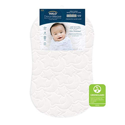 HALO DreamWeave Breathable Mesh BassiNest Mattress Replacement Pad - 100% Machine Washable Cover - Hypoallergenic, Non-Toxic Materials - 30 x 18 x 1.3