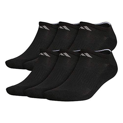 adidas mens Athletic Cushioned No Show Socks (6-Pair), Black/Aluminum 2, Large