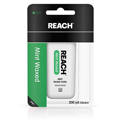 Reach Waxed Dental Floss | Effective Plaque Removal, Extra Wide Cleaning Surface | Shred Resistance & Tension, Slides Smoothly & Easily, PFAS Free | Mint Flavored, 200 Yards, 1 Pack