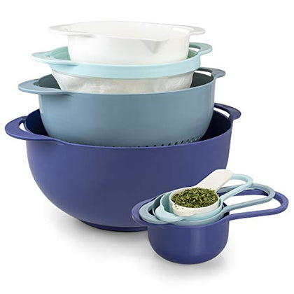 COOK WITH COLOR 8 Piece Nesting Bowls with Measuring Cups Colander and Sifter Set - Includes 2 Mixing Bowls, 1 Colander, 1 Sifter and 4 Measuring Cups, Teal