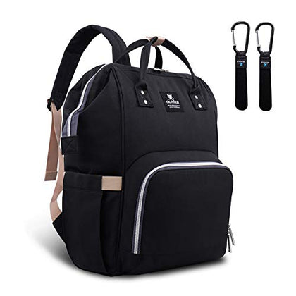 Hafmall Diaper Bag Backpack, Multifunctional Diaper Backpack with Stroller Hooks, Large Baby Bag for Mom Dad, Black