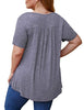 FOLUNSI Women's Plus Size Tunics Tops Blouse Short Sleeve Henley V Neck Shirts Purple Grey 2XL