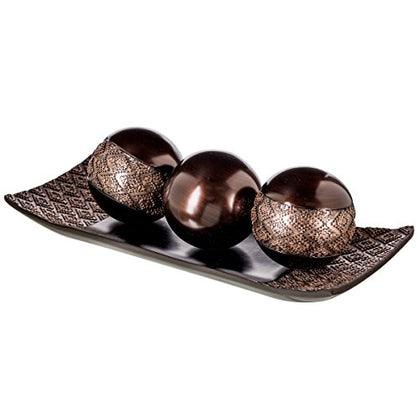 Creative Scents Dublin Home Decor Tray and Orbs Set - Coffee Table Decor - Centerpiece Table Decorations for Living Room Decor - Decorative Accents Bowl with Spheres Balls for Dining Table Decor Brown