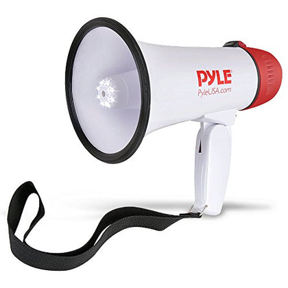 Pyle 30W PA Bullhorn Megaphone Speaker with Built-in Siren & LED Lights - Adjustable Volume Control for Football, Soccer, Baseball, Basketball, Cheerleading, Fans, Coaches & Safety Drills