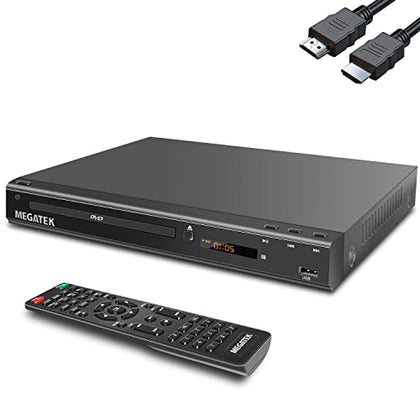 MEGATEK Region-Free DVD Player for TV with HDMI, CD Player for Home, Plays All Regions and Formats, USB Port, Durable Metal Casing, Remote, HDMI and RCA Cables Included