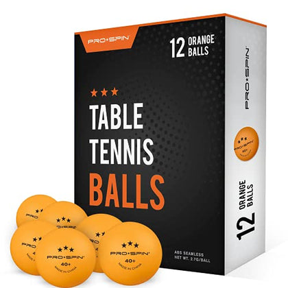 PRO SPIN Ping Pong Balls - Orange 3-Star 40+ Table Tennis Balls (Pack of 12) | High-Performance ABS Training Balls | Ultimate Durability for Indoor/Outdoor Ping Pong Tables