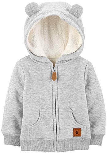 Simple Joys by Carter's Unisex Babies' Hooded Sweater Jacket with Sherpa Lining, Grey, 6-9 Months