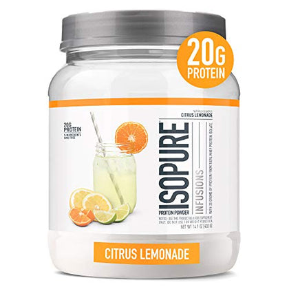 Isopure Protein Powder, Clear Whey Isolate Protein, Post Workout Recovery Drink Mix, Gluten Free with Zero Added Sugar, Infusions- Citrus Lemonade, 16 Servings, 0.88 pounds