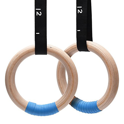PACEARTH Gymnastics Rings Wooden Olympic Rings 1500/1000lbs with Adjustable Cam Buckle 14.76ft Long Straps with Scale Non-Slip Gym Rings for Home Gym Full Body Workout