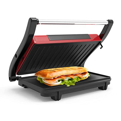 Chef Buddy Gourmet (Red) Panini Press - Sandwich Maker with Nonstick Plates - Indoor Countertop Cooking Burgers, Steak, Grilled Cheese, 9.5