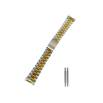 TOMIYOY Curved End 18MM 19MM 20MM Brush Polish Solid Stainless Steel President Watch Strap Band Fit For Rolex Sekio Mechanical watch (20mm, 2 Tone Gold)
