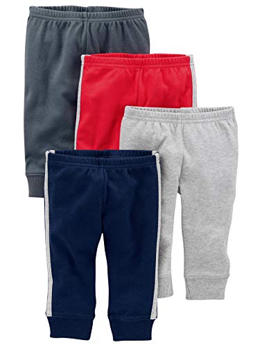 Simple Joys by Carter's Unisex Babies' Cotton Pants, Pack of 4, Dark Blue/Dark Grey/Grey Heather/Red, 18 Months
