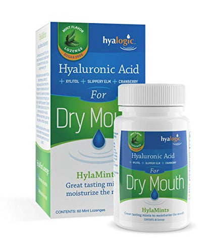 Hyalogic HyaMints Breath Mints for Dry Mouth- Sugar Free Mint Flavor- Natural Breath Freshener w/Hyaluronic Acid, Cranberry Extract, Xylitol, Slippery Elm, Orange Pectin (60 Count)