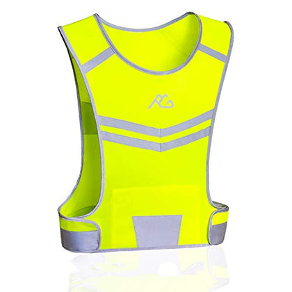 GoxRunx Reflective Running Vest Gear Ultralight & Comfortable Cycling Motorcycle Reflective Vest-Large Zippered Inside Pocket & Adjustable Waist- High Visibility Night Running Safety Vest (Yellow, S)