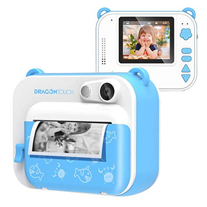 Dragon Touch InstantFun Instant Print Camera for Kids, Zero Ink Toy Camera with Print Paper, Cartoon Sticker, Color Pencils, Portable Digital Creative Print Camera for Boys and Girls - Blue