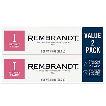 REMBRANDT Intense Stain Whitening Toothpaste With Fluoride, Removes Tough Stains, Rehardens And Strengthens Enamel, 3.5 Ounce - (Pack of 2)