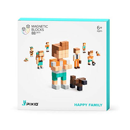 PIXIO Happy Family - Magnetic Blocks Building Toys in Pixel Art Style - Family Mini Figurines - Arts and Crafts Kids Toys - Building Blocks - Learning Toys - 88 pcs