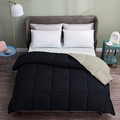 ART DEMO Reversible Down Alternative Quilted Comforter for Boys Girls, Hypoallergenic & Lightweight for Summer, Cooling Duvet Insert with Corner Tabs, Twin Size, Black/Grey