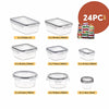 24 Pcs Airtight Food Storage Container Set - BPA Free Clear Plastic Kitchen and Pantry Organization Meal Prep Lunch Container with Durable Leak Proof Lids - Labels, Marker & Spoon Set