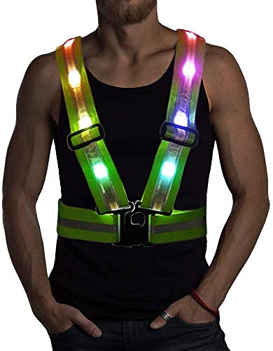 LED Reflective Safety Vest with Storage Pouch - USB Charging Elastic and Adjustable Reflective Running Gear for Outdoor Sports Dog Walking Cycling Motorcycle - LED Glowing Reflector Straps (Colorful)