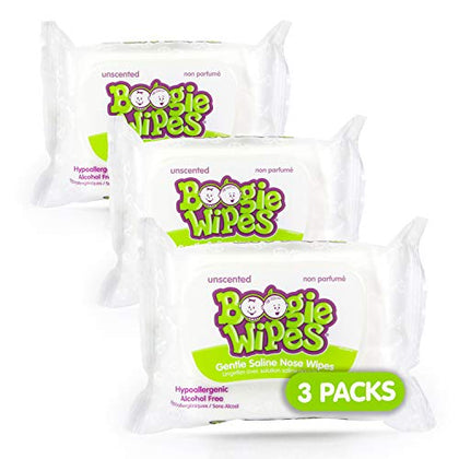 Baby Wipes by Boogie, Saline Wet Wipes for Nose, Face, Hand & Body, FSA/HSA Eligible, Made with Vitamin E, Aloe, Chamomile and Natural Saline, Unscented 30 Count Pack of 3