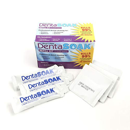 DentaSOAK Refill Kit - Mouthguard, Retainer, Denture, Appliance Cleaner - 100% Safe - Persulfate Free - Non-Toxic & Alcohol Free - 3 Month Supply - Mint Scented