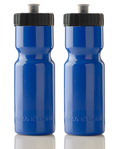 50 Strong Sports Squeeze Water Bottle 2 Pack - 22 oz. BPA Free Easy Open Push/Pull Cap - USA Made (Blue/Black)