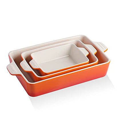 Sweejar Ceramic Bakeware Set, Rectangular Baking Dish Lasagna Pans for Cooking, Kitchen, Cake Dinner, Banquet and Daily Use, 11.8 x 7.8 x 2.76 Inches of Casserole Dishes (Gradient Orange)