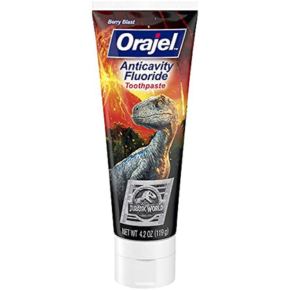 Orajel Kids Jurassic World Anti-Cavity Fluoride Toothpaste, Natural Berry Blast Flavor, 4.2oz Tube