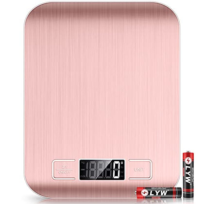 Mik-Nana Food Scale Pink, 10kg/22lb Digital Kitchen Scale Weight Grams and Oz for Baking and Cooking, 1g/0.1oz Precise Graduation, Easy Clean Stainless Steel