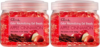 Clear Air Odor Eliminator Gel Beads - Eliminates Odors in Bathrooms, Cars, Boats, RVs & Pet Areas - Air Freshener Made with Essential Oils - Apple Cinnamon Scent - 12 Ounce - 2 Pack
