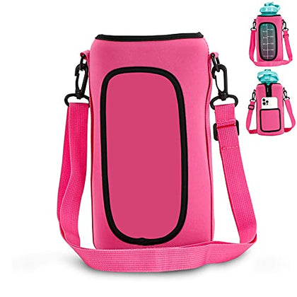 Choyur 1 Gallon Water Bottle Sleeve, 128 oz Water Jug Sleeve Carrier Holder with Shoulder Strap for Time Motivational Water Jug Line Showing, Fitness, Sports, Gym, Outdoor (Pink), no Bottle