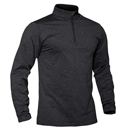 TACVASEN Men's Quarter Zip Pullover Fleece Pullover Workout Pullover Sports Performance Shirts Long Sleeve Pullover Shirts Tops Zip Up Black Grey, L
