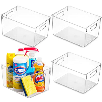 Pack Of 4 Plastic Kitchen Organization Pantry Storage Bins - Fridge Organizer Household Food Baskets for Countertops, Cabinets, Refrigerator, Freezer, Bedrooms, Bathrooms