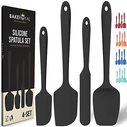 BakeRoyal Silicone Spatula Set - 4-Piece Rubber Spatulas Silicone Heat Resistant 600°F for Everyday Task - Seamless Design Kitchen Spatulas for Nonstick Cookware - Silicone Kitchen Utensils Sets
