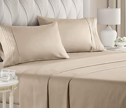 Twin 4 Piece Sheet Set - Breathable & Cooling Bed Sheets - Hotel Luxury Bed Sheets for Women, Men, Kids & Teens - Comfy Bedding w/ Deep Pockets & Easy Fit - Soft & Wrinkle Free - Twin Beige Sheets